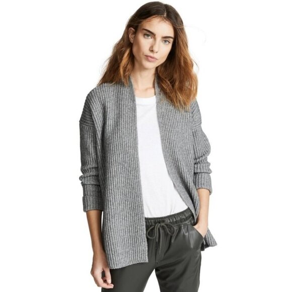 💕VINCE💕 Ribbed Side Buttoned Open Cardigan Sweater ~ Grey Wool Yak Small NWOT - Picture 2 of 16